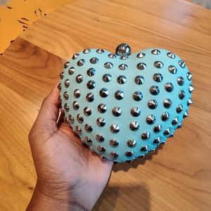 Studded Heart Clutch, Turquoise